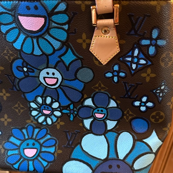 Louis Vuitton Blue Floral Tote Bag  Upcycled and Hand Painted - Picture 9 of 16